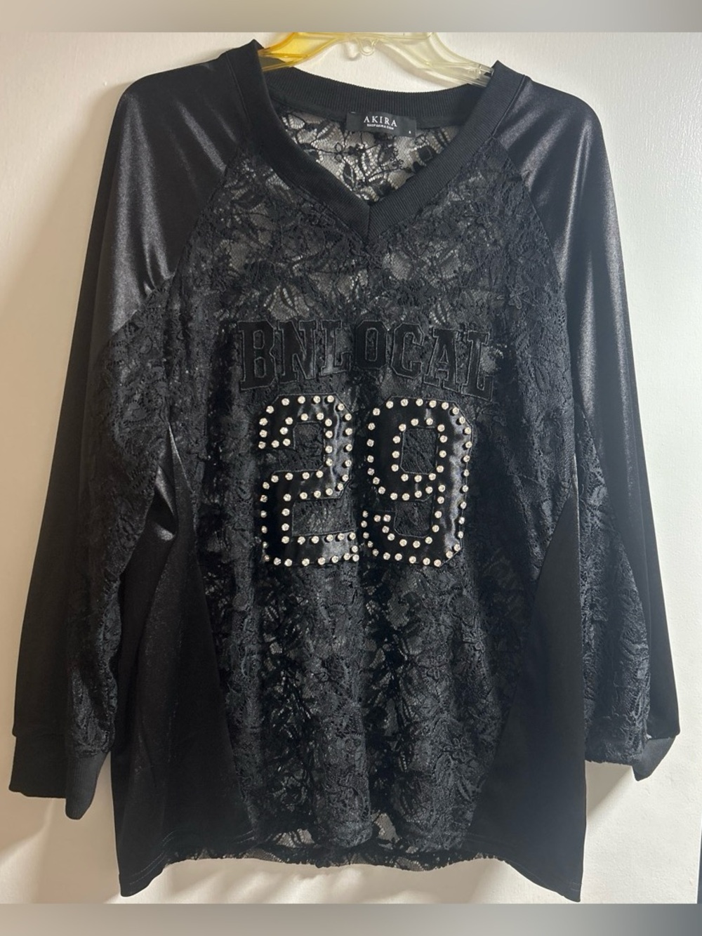 AKIRA Black Lace Studded 29 Jersey Top
